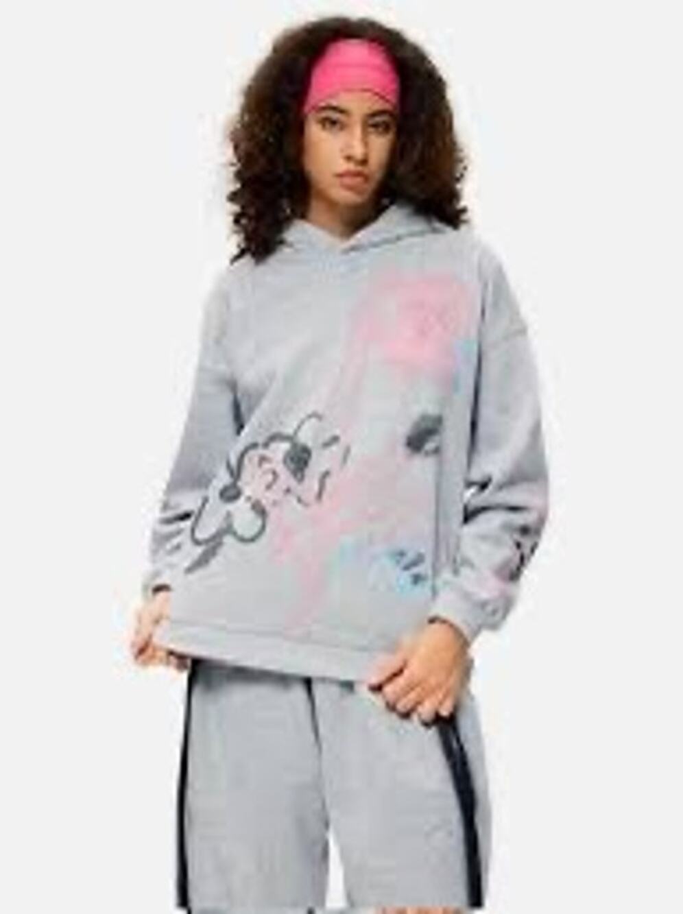 Aelfric Eden grey oversized graphic hoodie with a multi-color cartoon graffiti